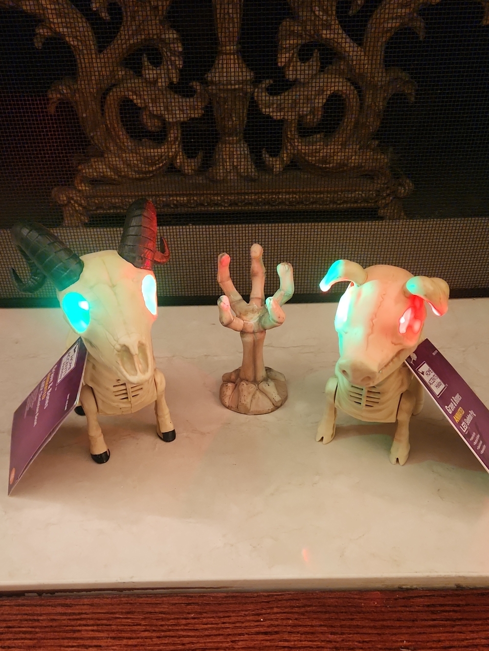 ANIMATED Light-Up Skeleton Animal Figure Set!  Beige Bone Spooky Decor. NEW!